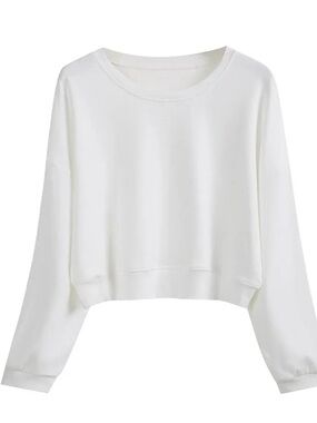 Women's White Cropped Crewneck Sweatshirt